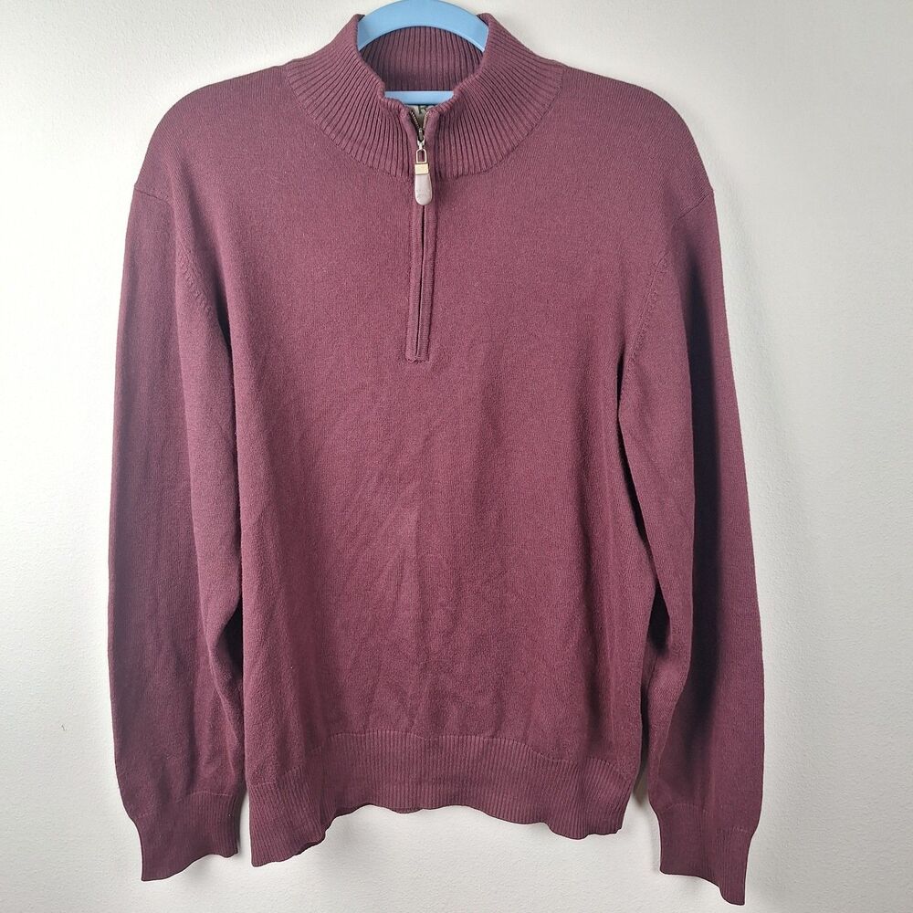 Orvis Sweater Men's M Burgandy Pullover L/S 1/4 Zip Mock Neck Cotton Blend